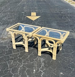 Vintage Coastal Architectural Rattan End Tables - Pair