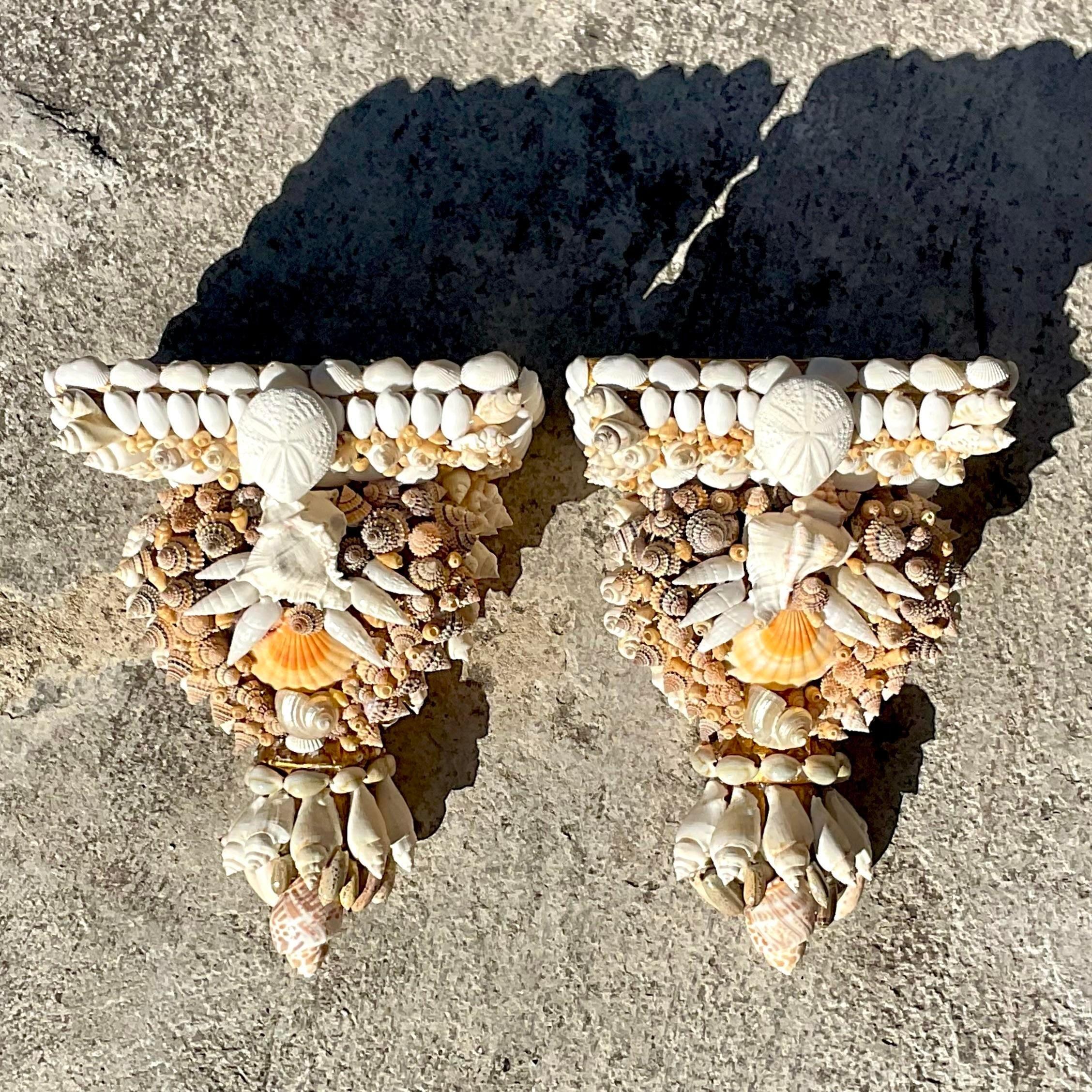 American Vintage Coastal Artisan Shell Brackets - a Pair For Sale