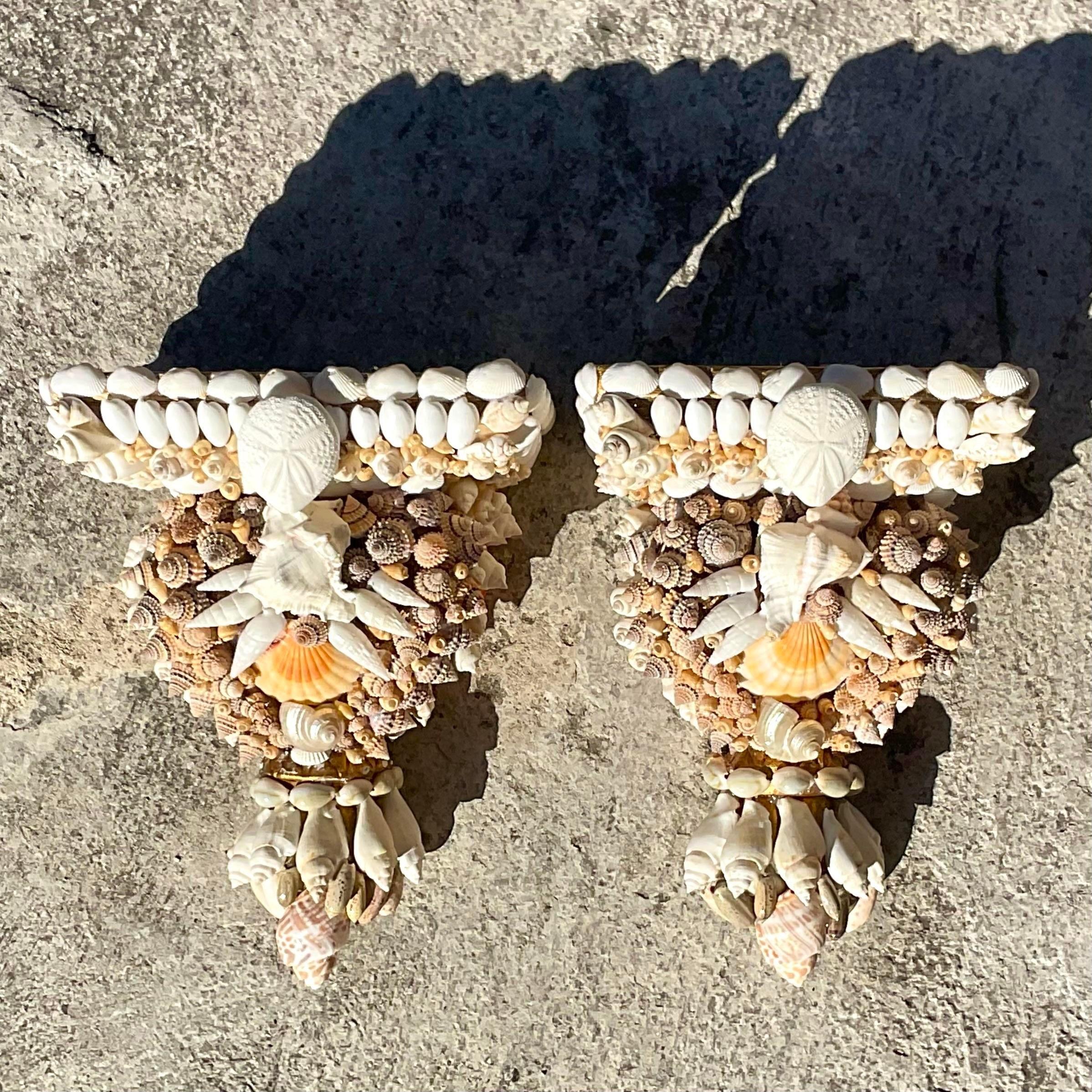 Vintage Coastal Artisan Shell Brackets - a Pair For Sale 1