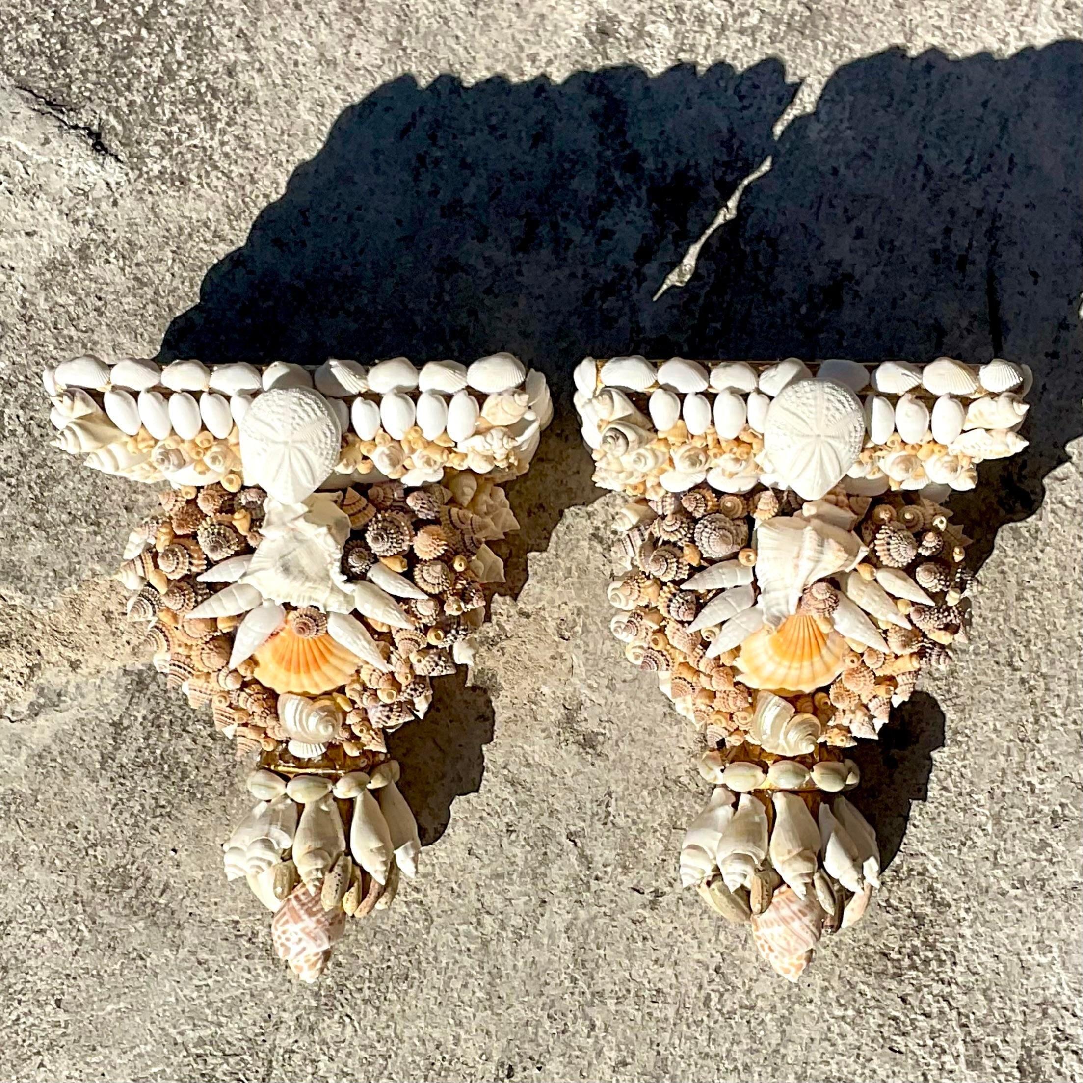 Vintage Coastal Artisan Shell Brackets - a Pair For Sale 2