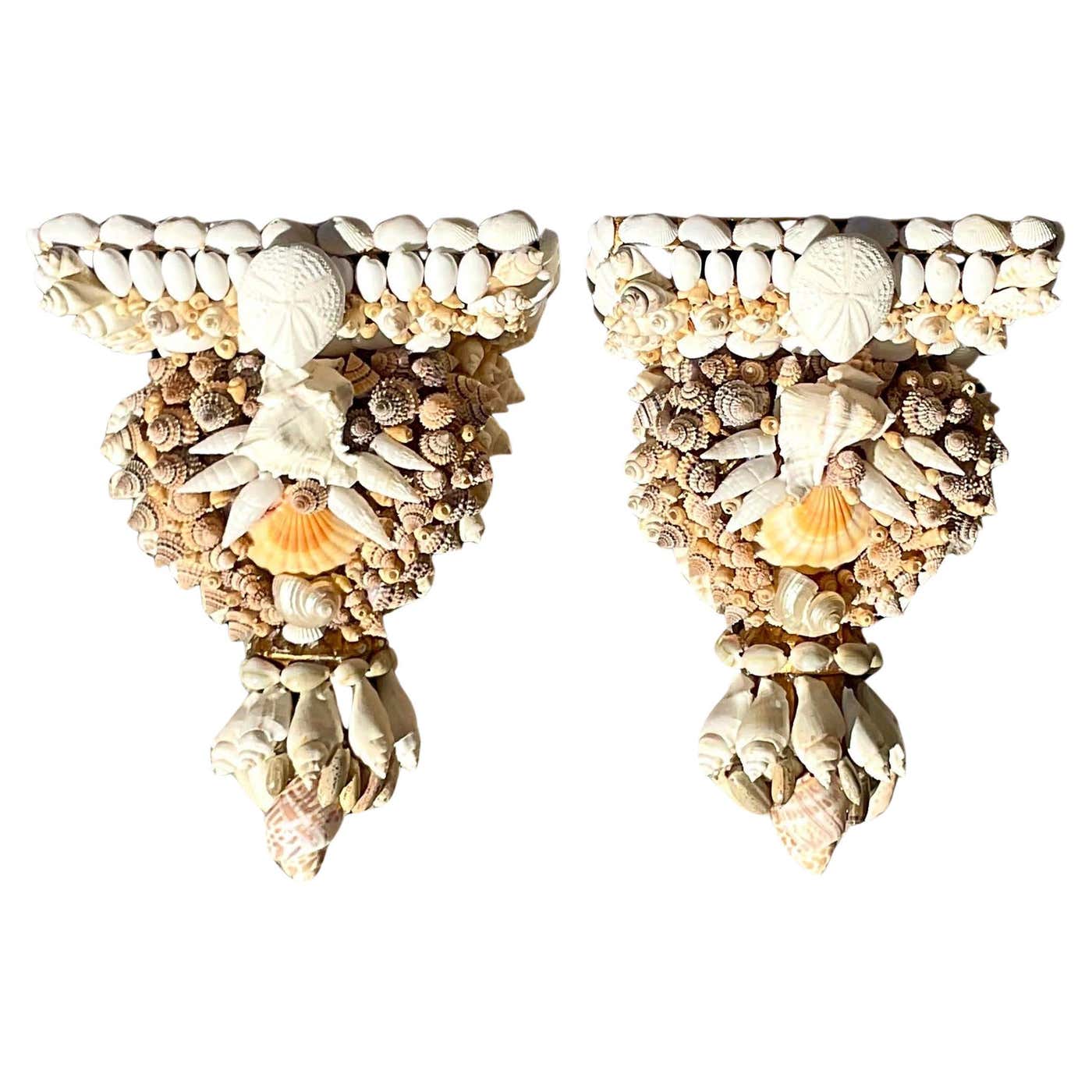 Vintage Coastal Artisan Shell Brackets - a Pair For Sale at 1stDibs