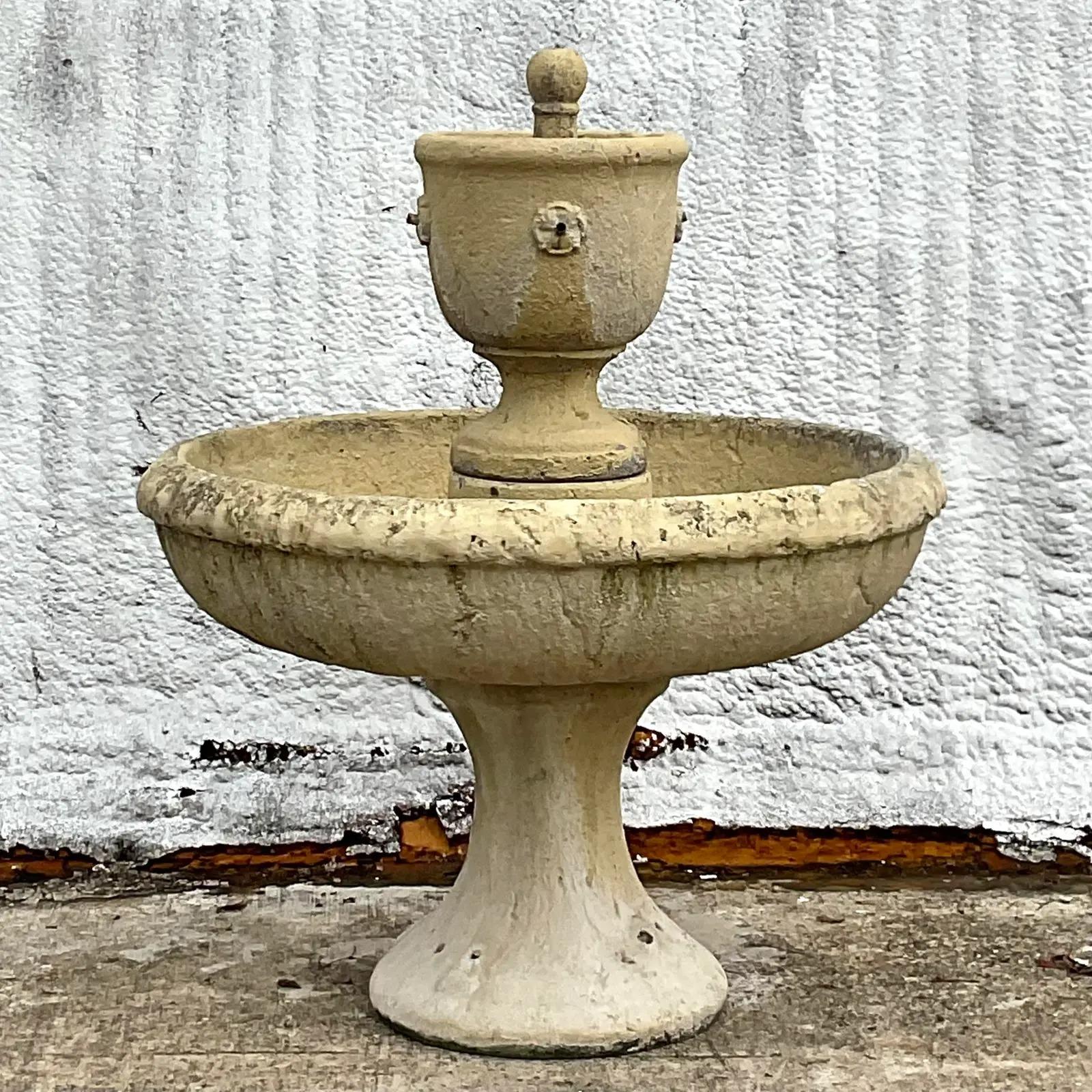 North American Vintage Coastal Authentic Old Florida Concrete Fountain