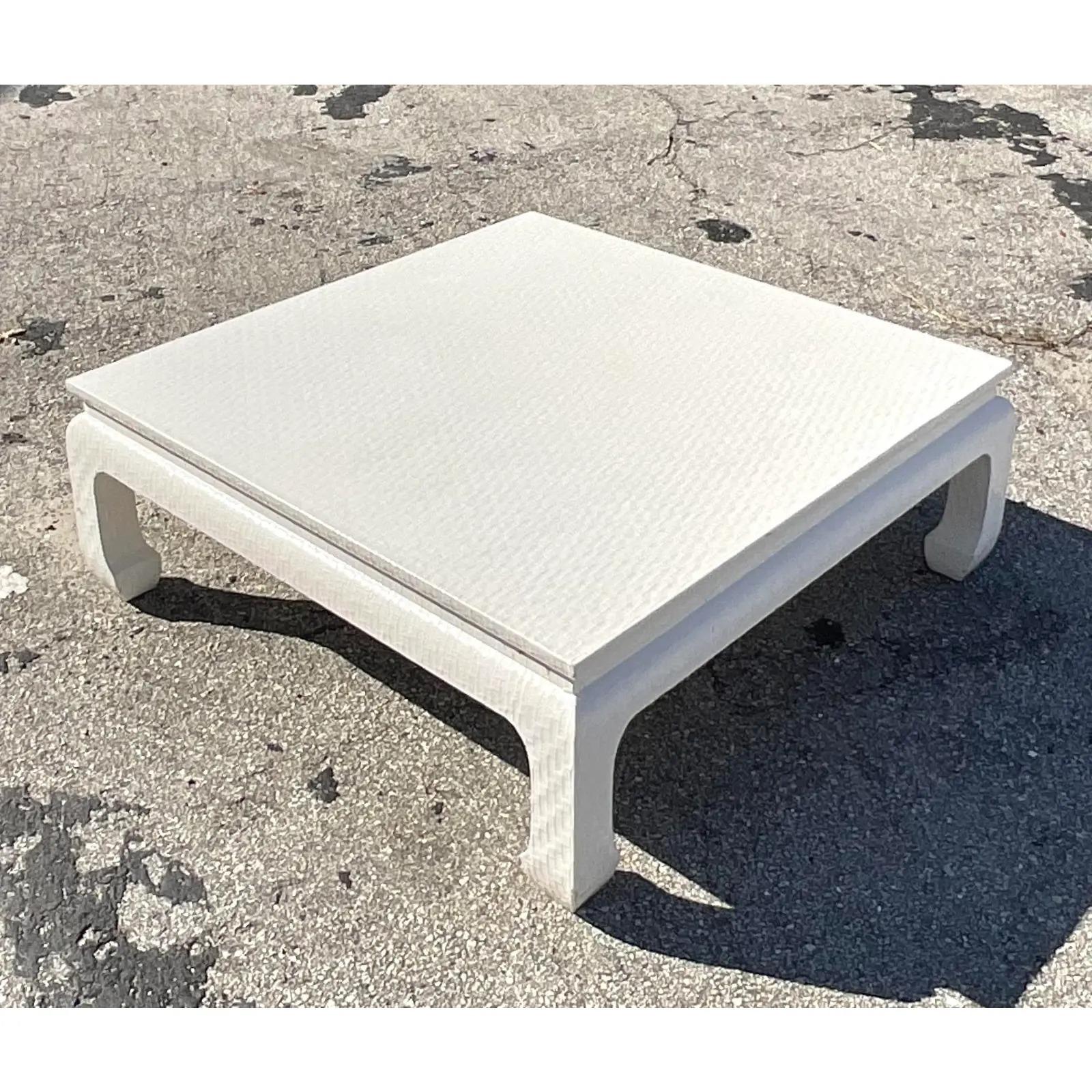 Vintage Coastal Baker Lacquered Grasscloth Ming Coffee Table In Good Condition In west palm beach, FL