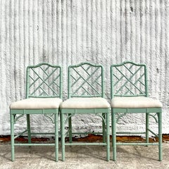 Vintage Coastal Ballard Dayna Chinese Chippendale Bar Stools - Set of 3
