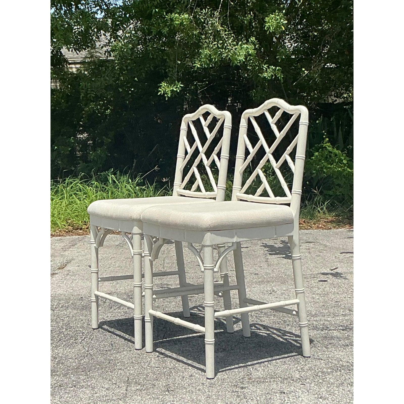 Chinoiserie Vintage Coastal Ballard Designs “Dayna” Counter Stools - A Pair For Sale