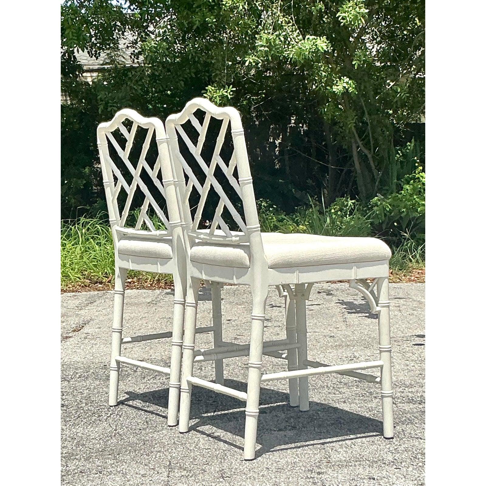 Vintage Coastal Ballard Designs “Dayna” Counter Stools - A Pair In Good Condition For Sale In west palm beach, FL