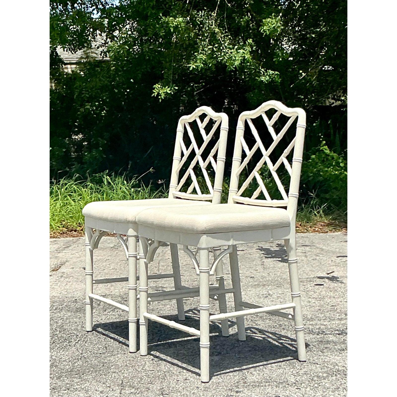 Contemporary Vintage Coastal Ballard Designs “Dayna” Counter Stools - A Pair For Sale