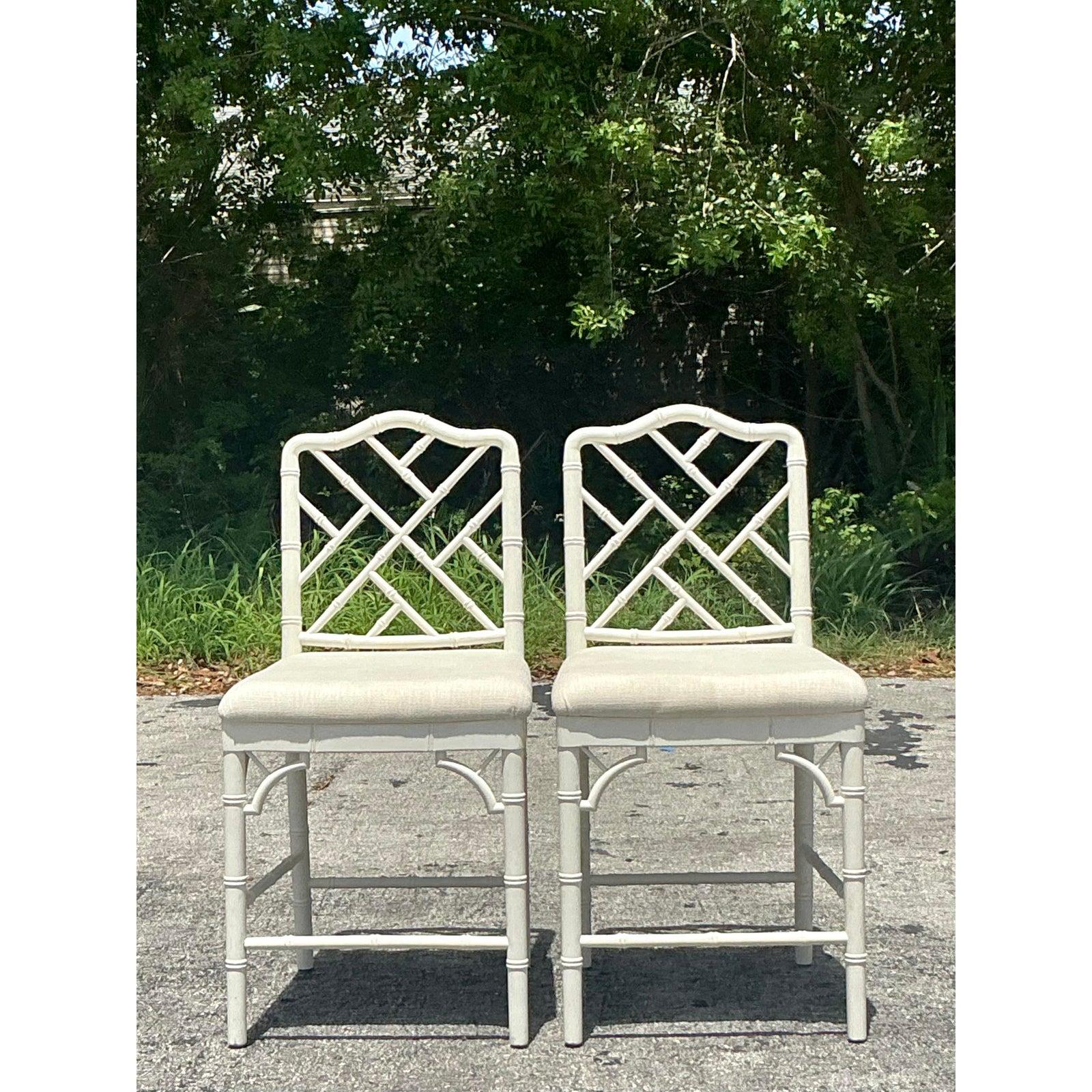Vintage Coastal Ballard Designs “Dayna” Counter Stools - A Pair For Sale 1