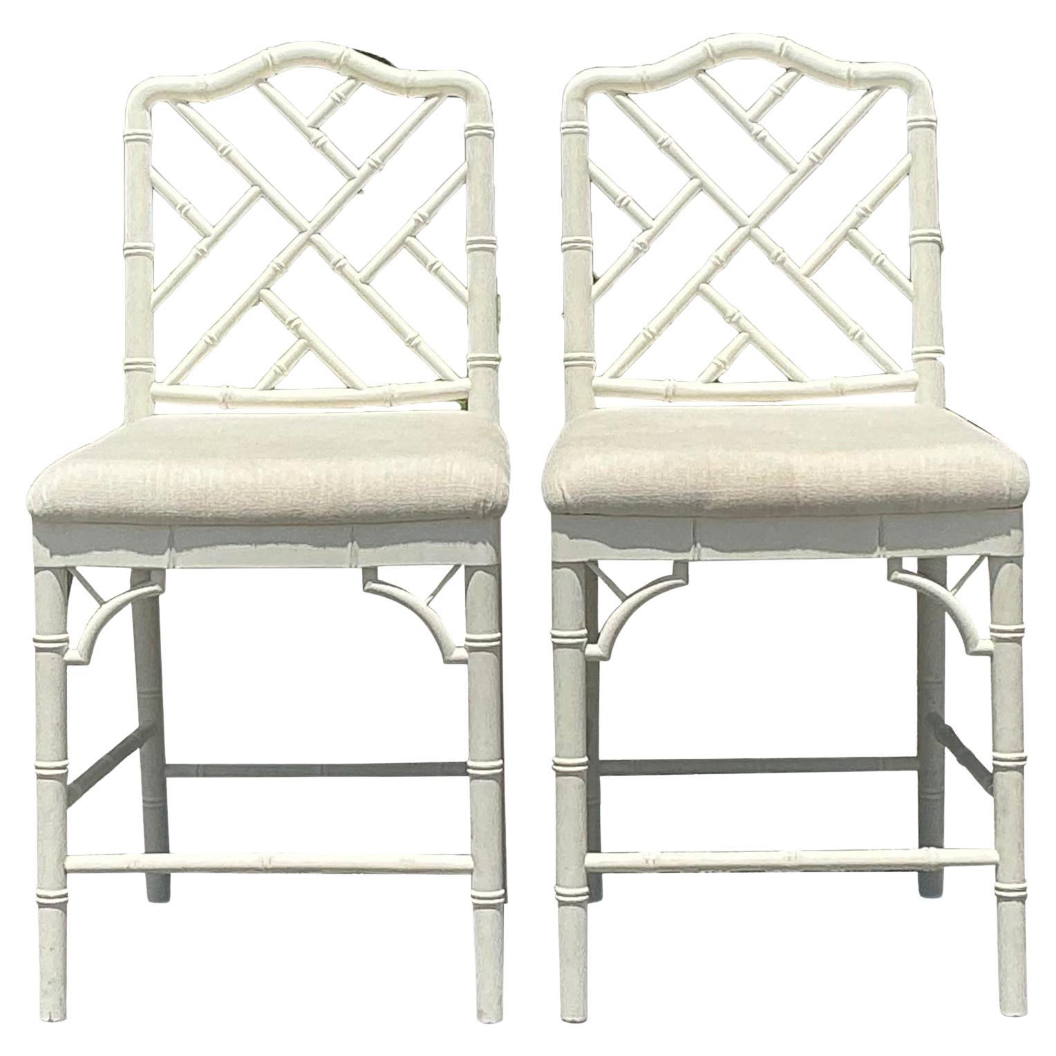 Vintage Coastal Ballard Designs “Dayna” Counter Stools - A Pair For Sale