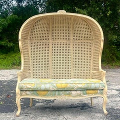 Vintage Coastal Balloon Back Cane Loveseat