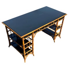 Vintage Coastal Bamboo and Black Lacquer Desk by Milling Road for Baker