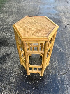Vintage Coastal Bamboo and Cane Brighton Pavilion Style Side Table