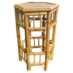 Vintage Coastal Bamboo and Cane Brighton Pavilion Style Side Table