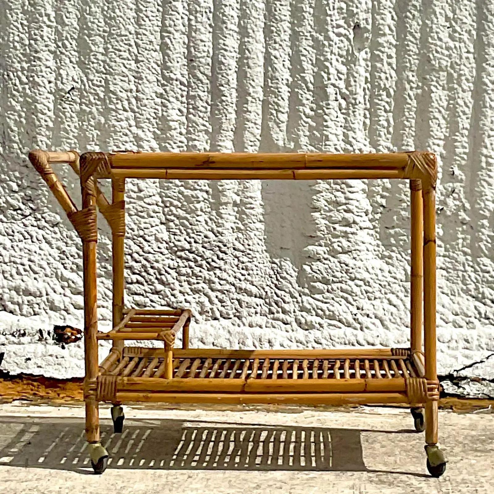 Vintage Coastal Bamboo Bar Cart 2