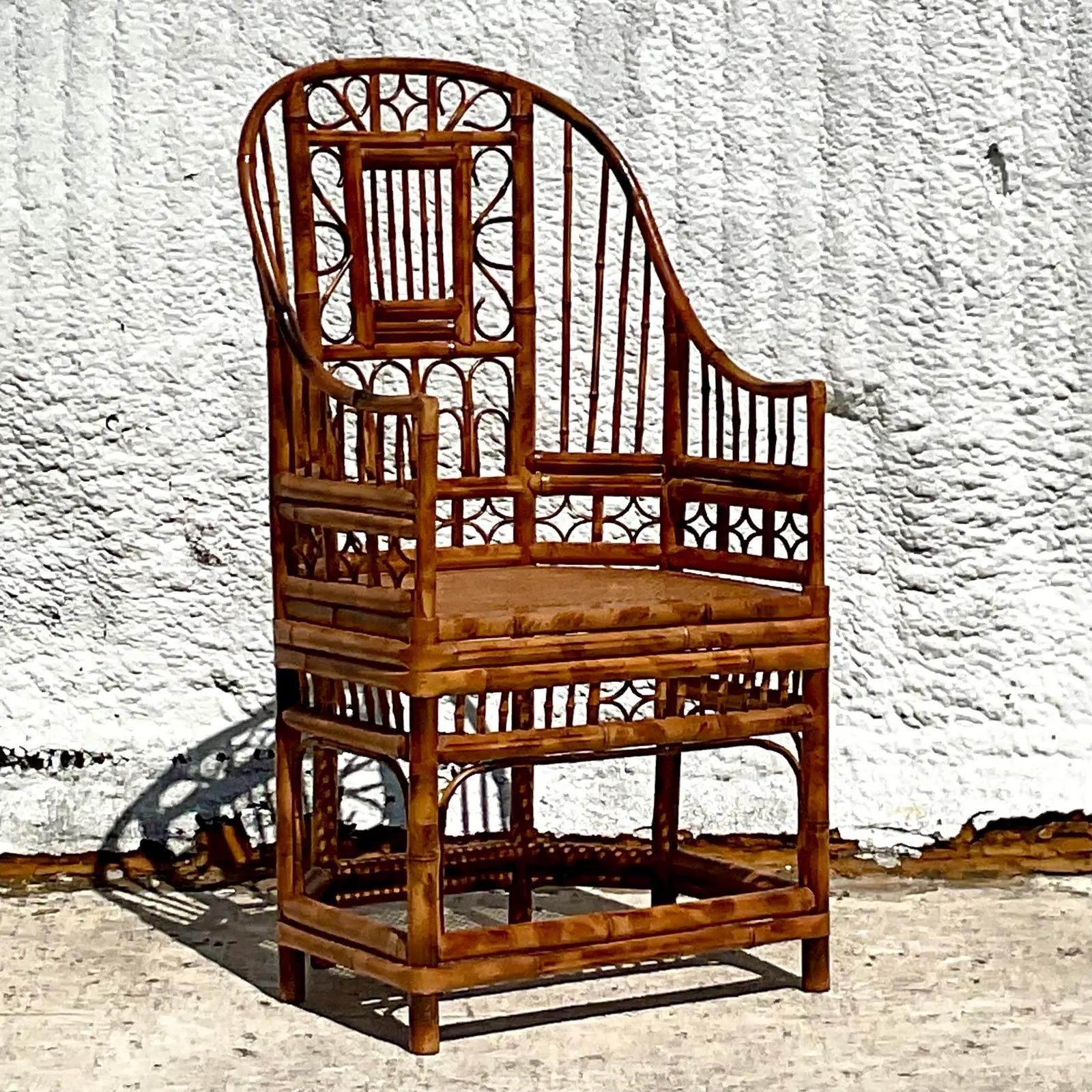 Vintage Coastal Bamboo Brighton Pavilion Chair In Good Condition In West Palm Beach, FL