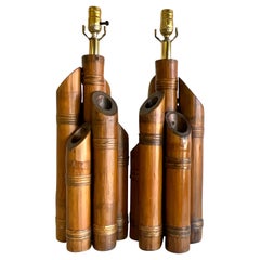 Vintage Coastal Bamboo Bundle Table Lamps, a Pair