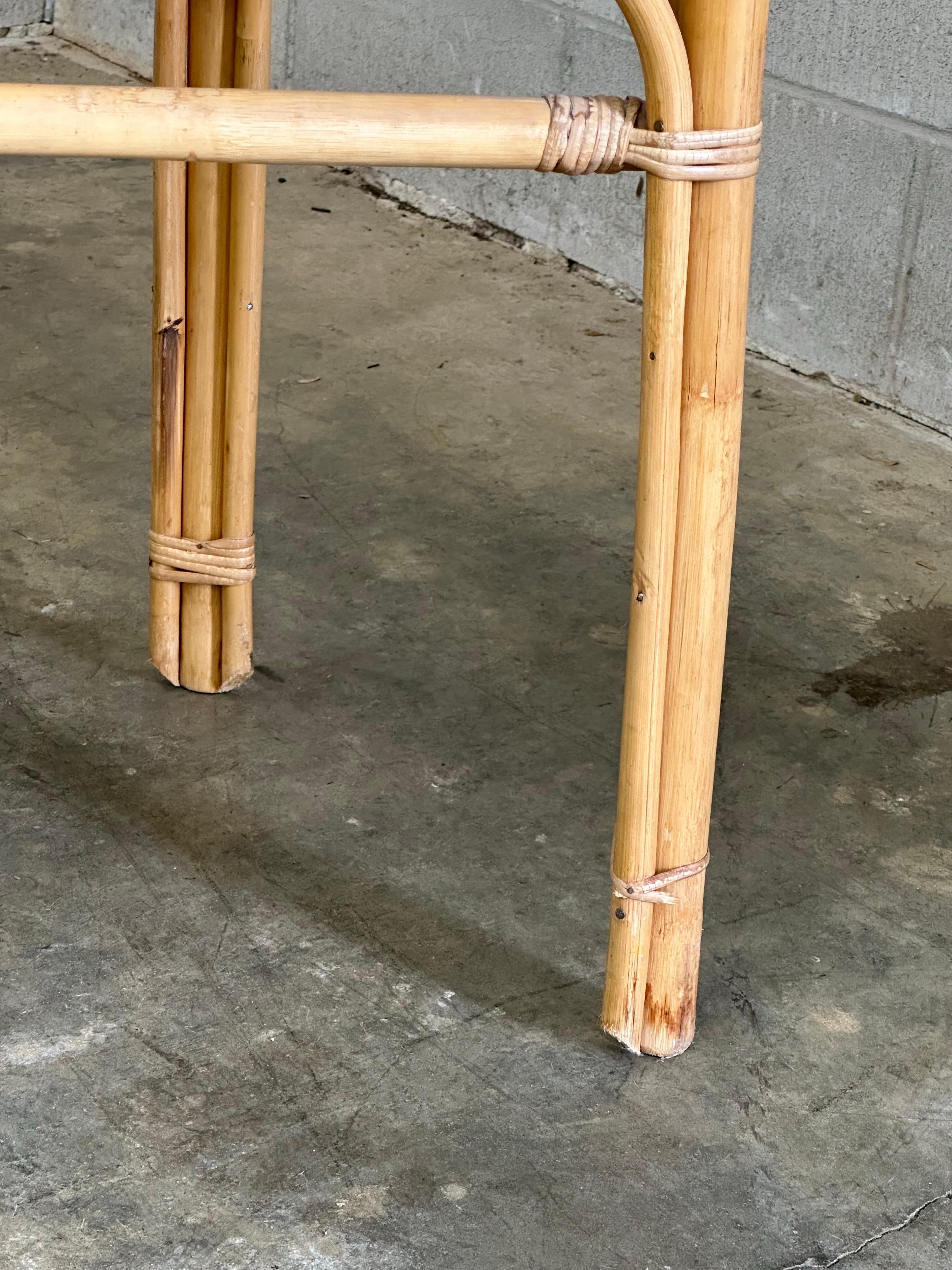 Vintage Coastal Bamboo, Cane, and Glass Top Console Table For Sale 7
