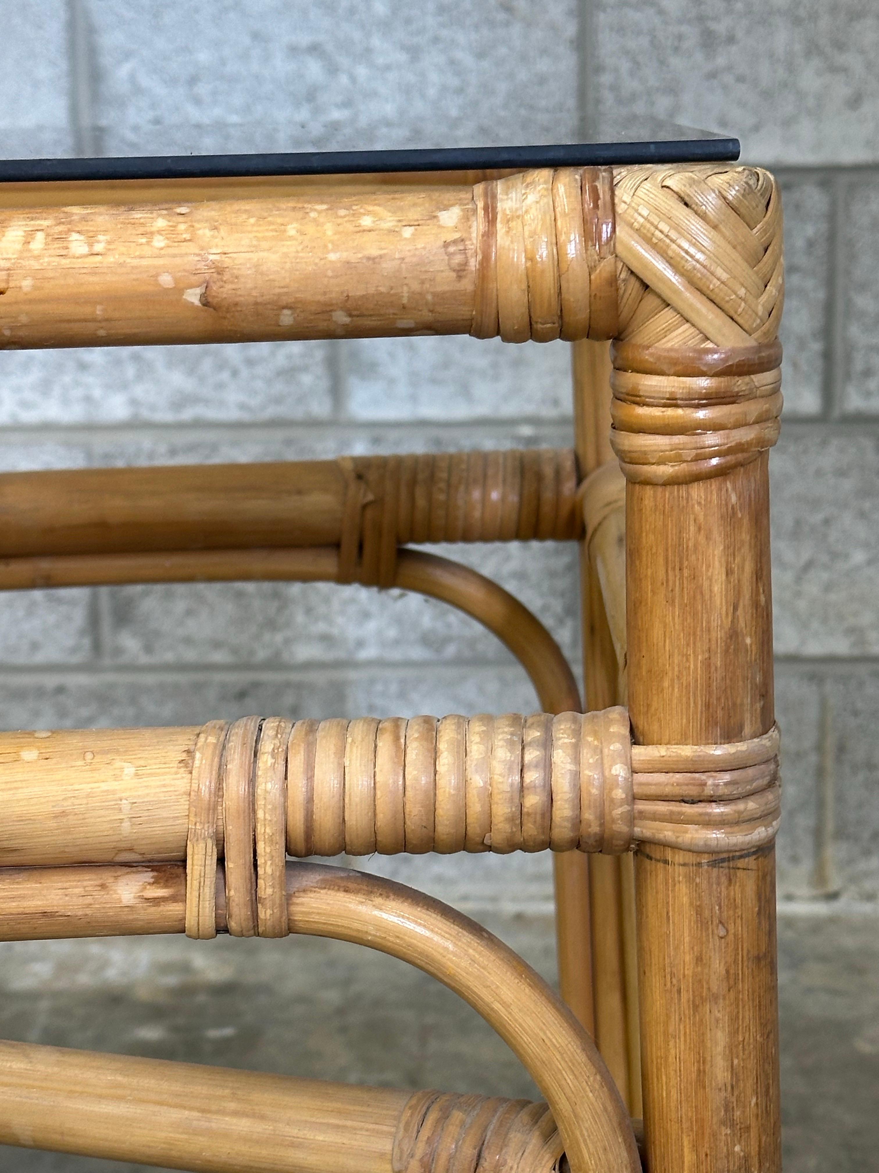 Vintage Coastal Bamboo, Cane, and Glass Top Console Table For Sale 9