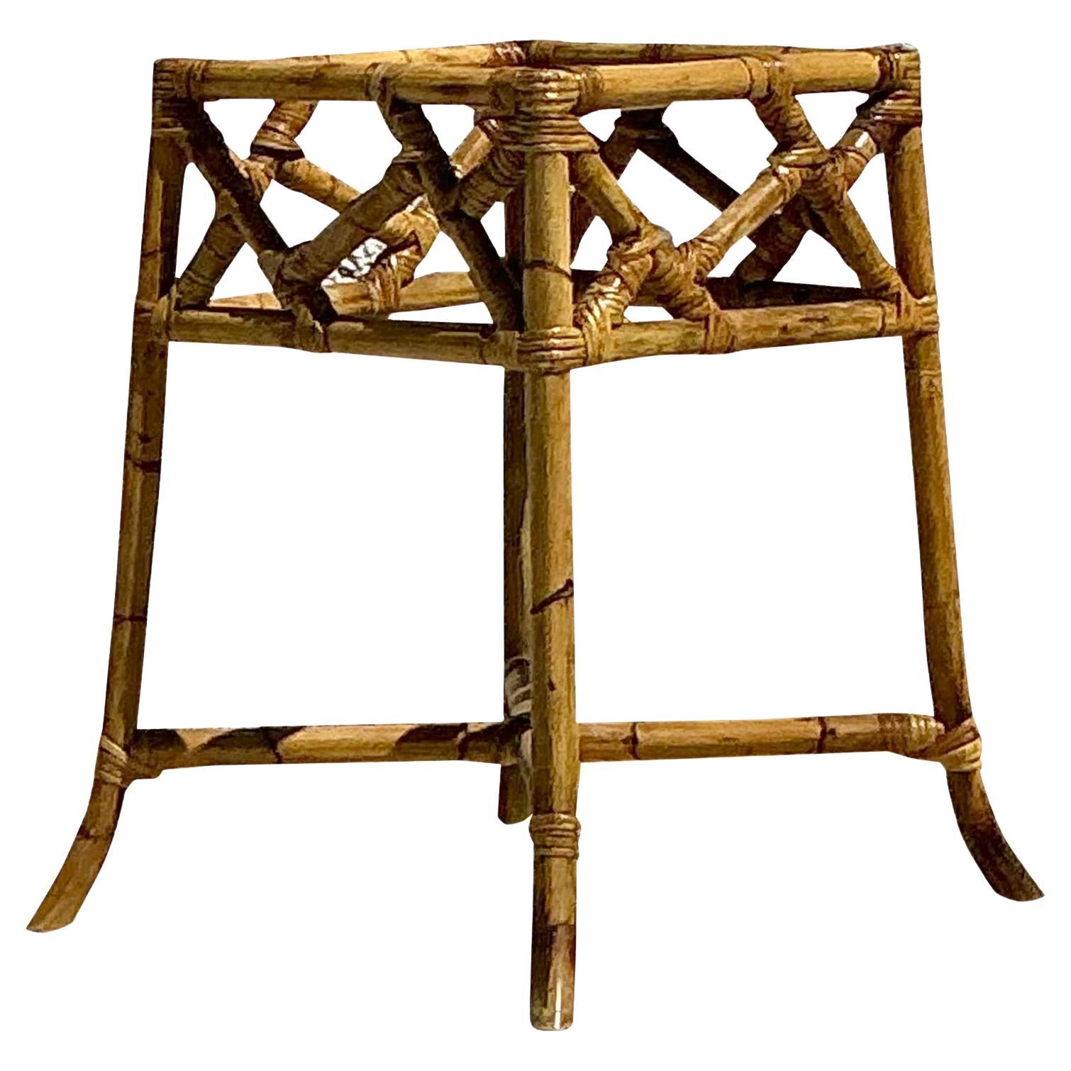 Vintage Coastal Bamboo Chinese Chippendale Dining Table Pedestal