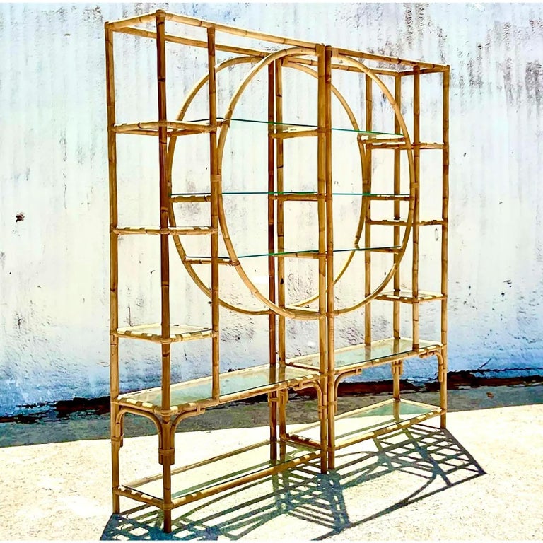 Vintage Coastal Bamboo Circle Etagere, a Pair For Sale 6