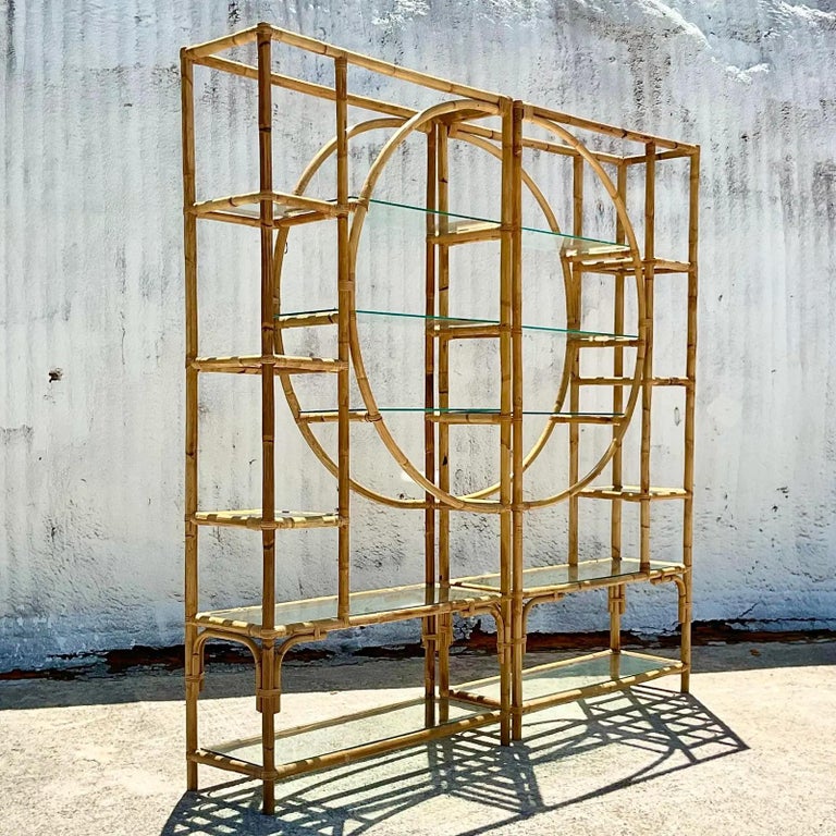 Vintage Coastal Bamboo Circle Etagere, a Pair For Sale 8