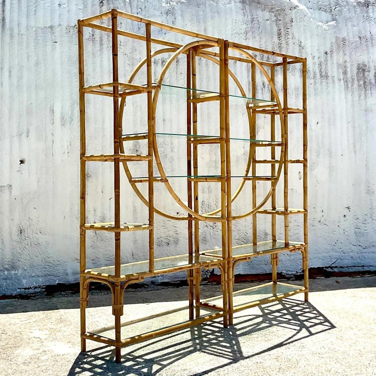 Philippine Vintage Coastal Bamboo Circle Etagere, a Pair For Sale
