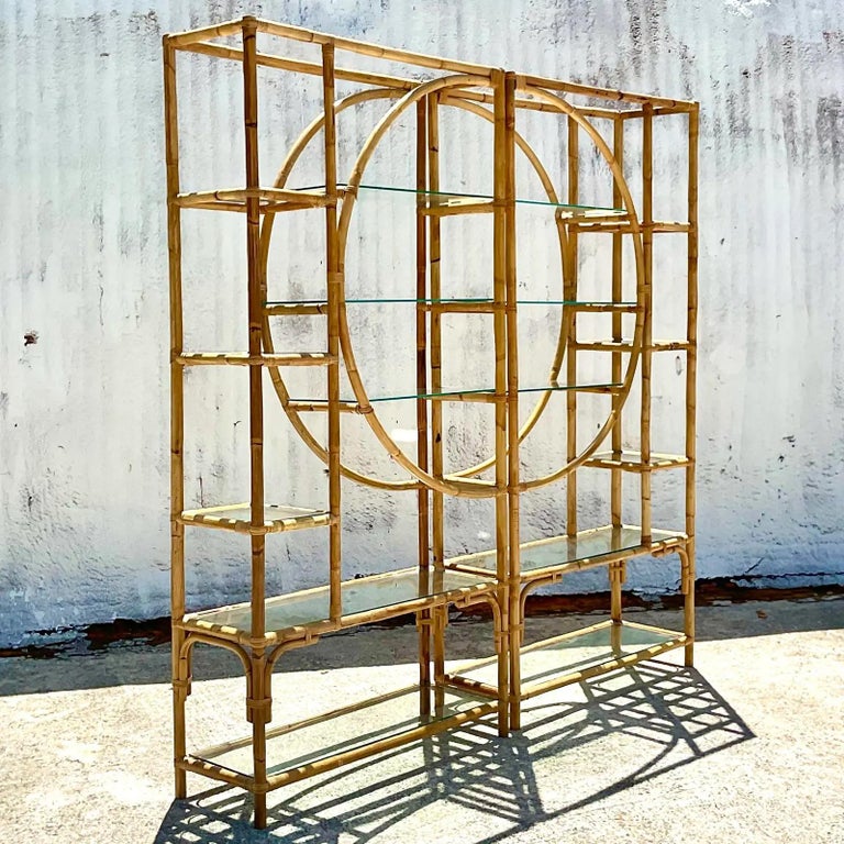 Vintage Coastal Bamboo Circle Etagere, a Pair For Sale 2