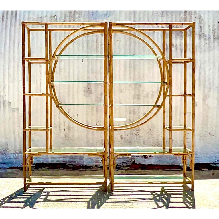 Vintage Coastal Bamboo Circle Etagere, a Pair For Sale 3