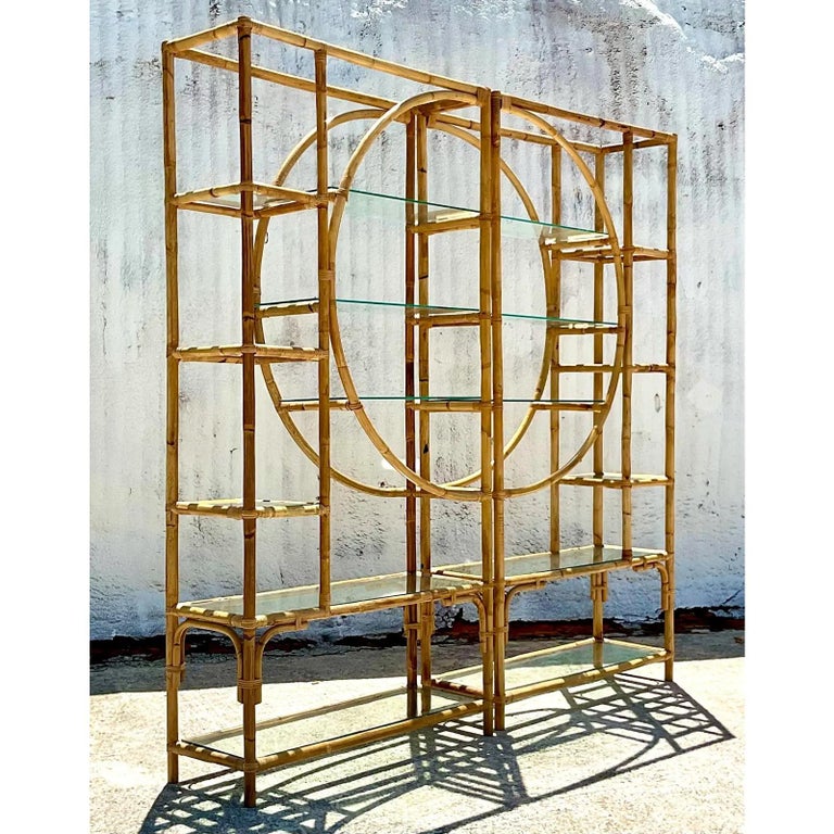 Vintage Coastal Bamboo Circle Etagere, a Pair For Sale 4