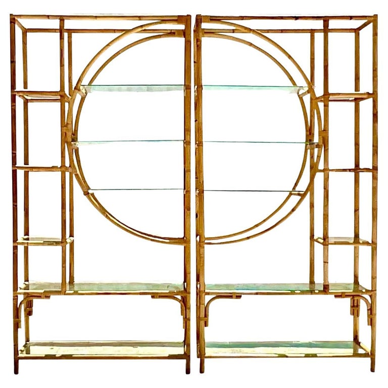 Vintage Coastal Bamboo Circle Etagere, a Pair For Sale