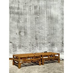 Vintage Coastal Bamboo Coffee Tables - A Pair