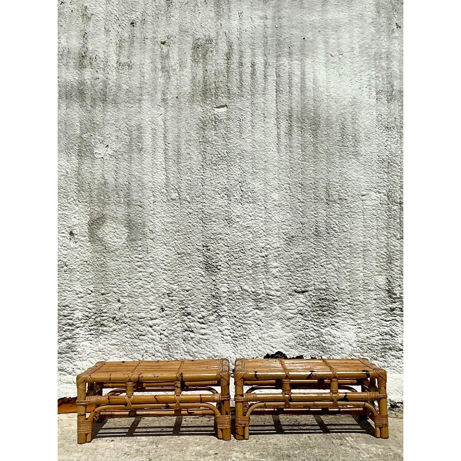 Philippine Vintage Coastal Bamboo Coffee Tables - A Pair For Sale