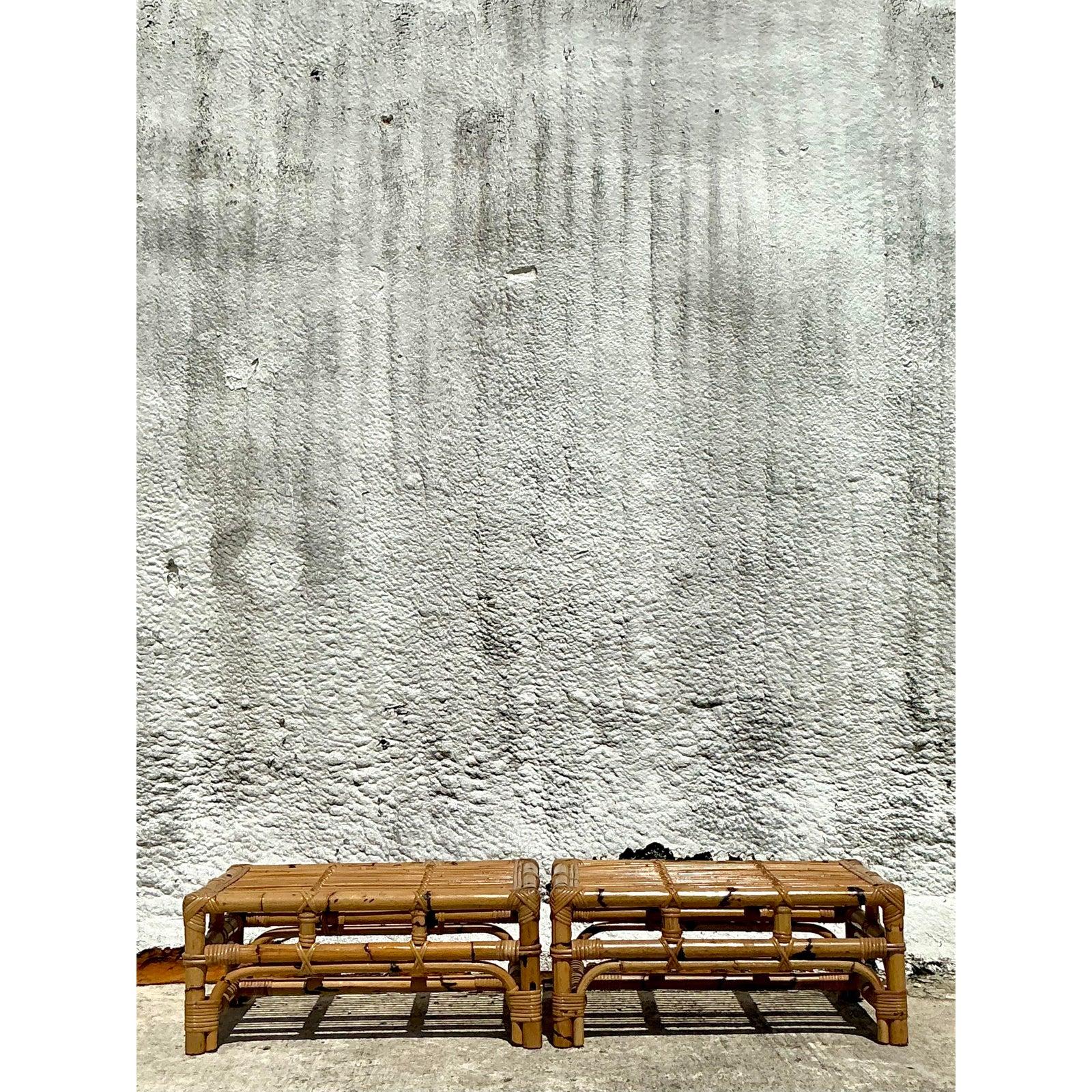 Vintage Coastal Bamboo Coffee Tables - A Pair In Good Condition For Sale In West Palm Beach, FL