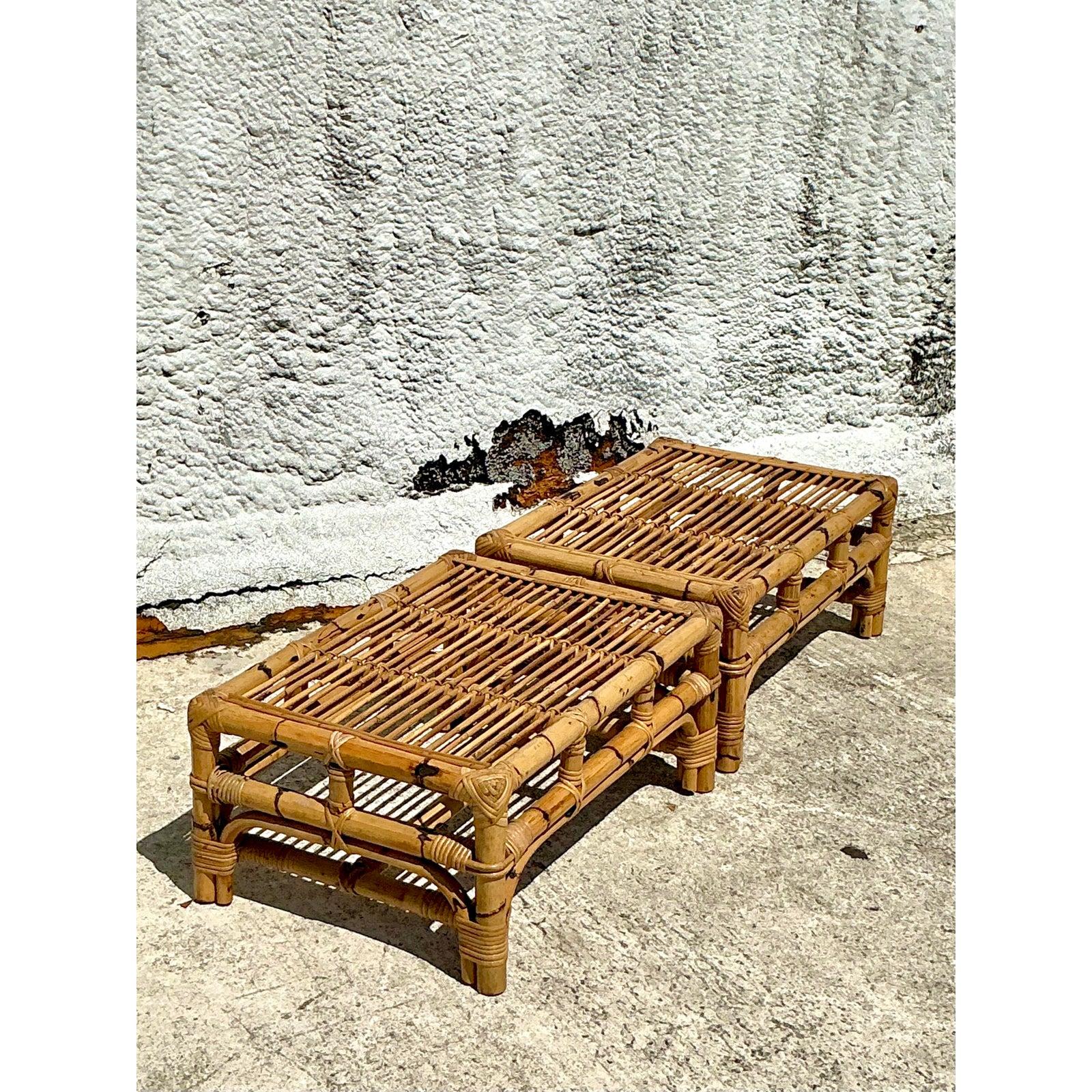 Vintage Coastal Bamboo Coffee Tables - A Pair For Sale 1