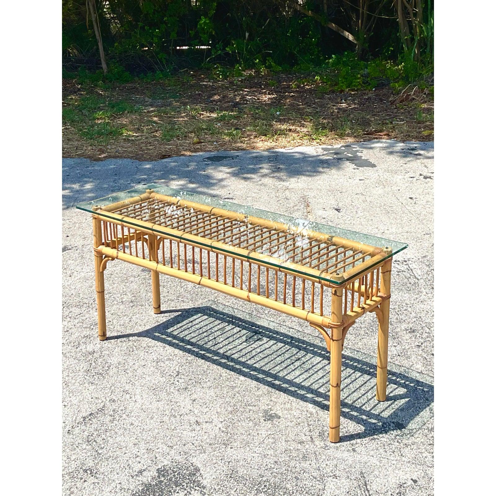 Vintage Coastal Bamboo Konsolentisch im Angebot 5