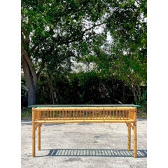 Vintage Coastal Bamboo Console Table