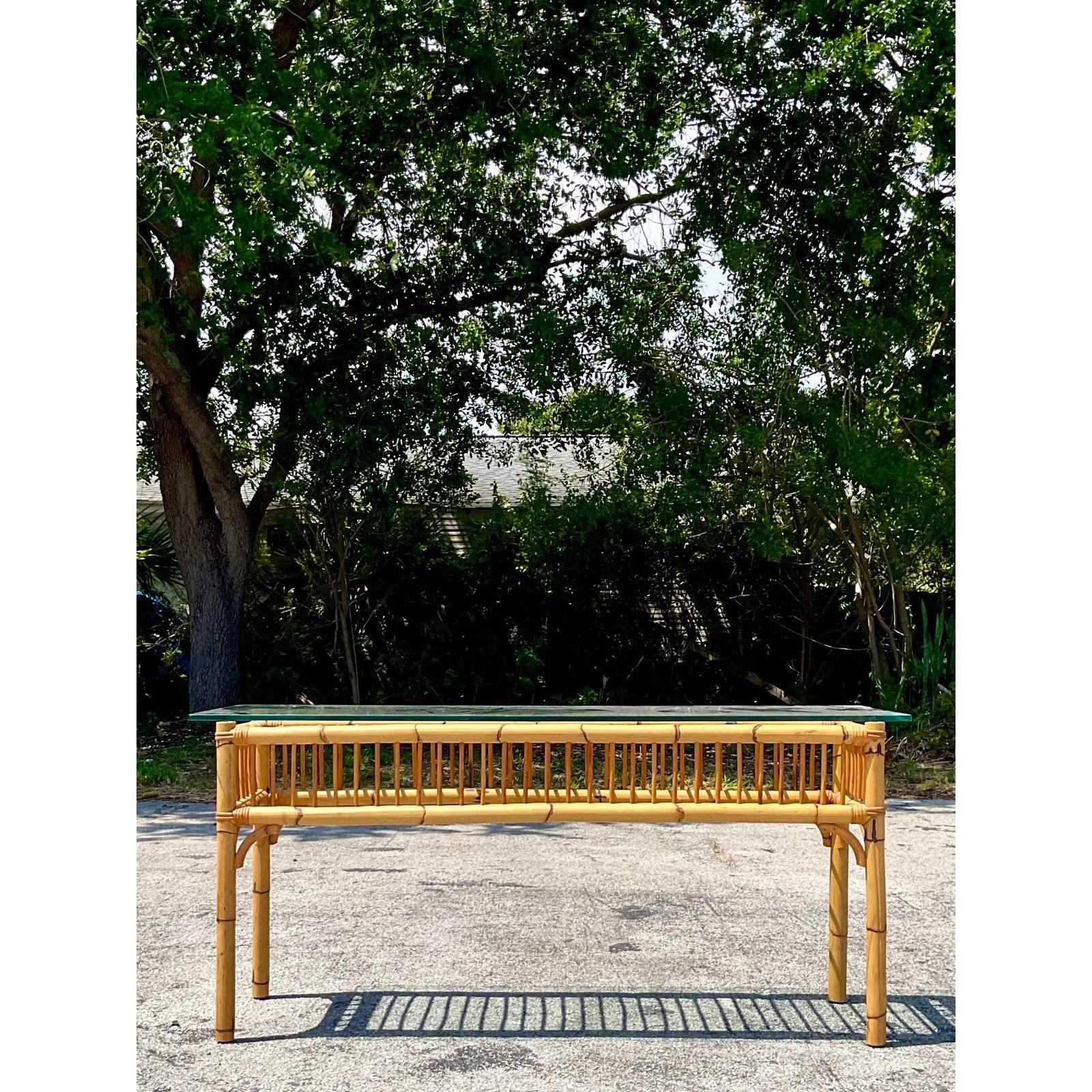 Vintage Coastal Bamboo Konsolentisch (Moderne der Mitte des Jahrhunderts) im Angebot