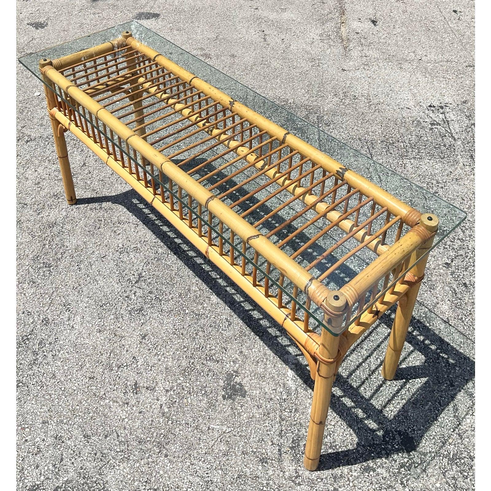 Vintage Coastal Bamboo Konsolentisch (Philippinisch) im Angebot