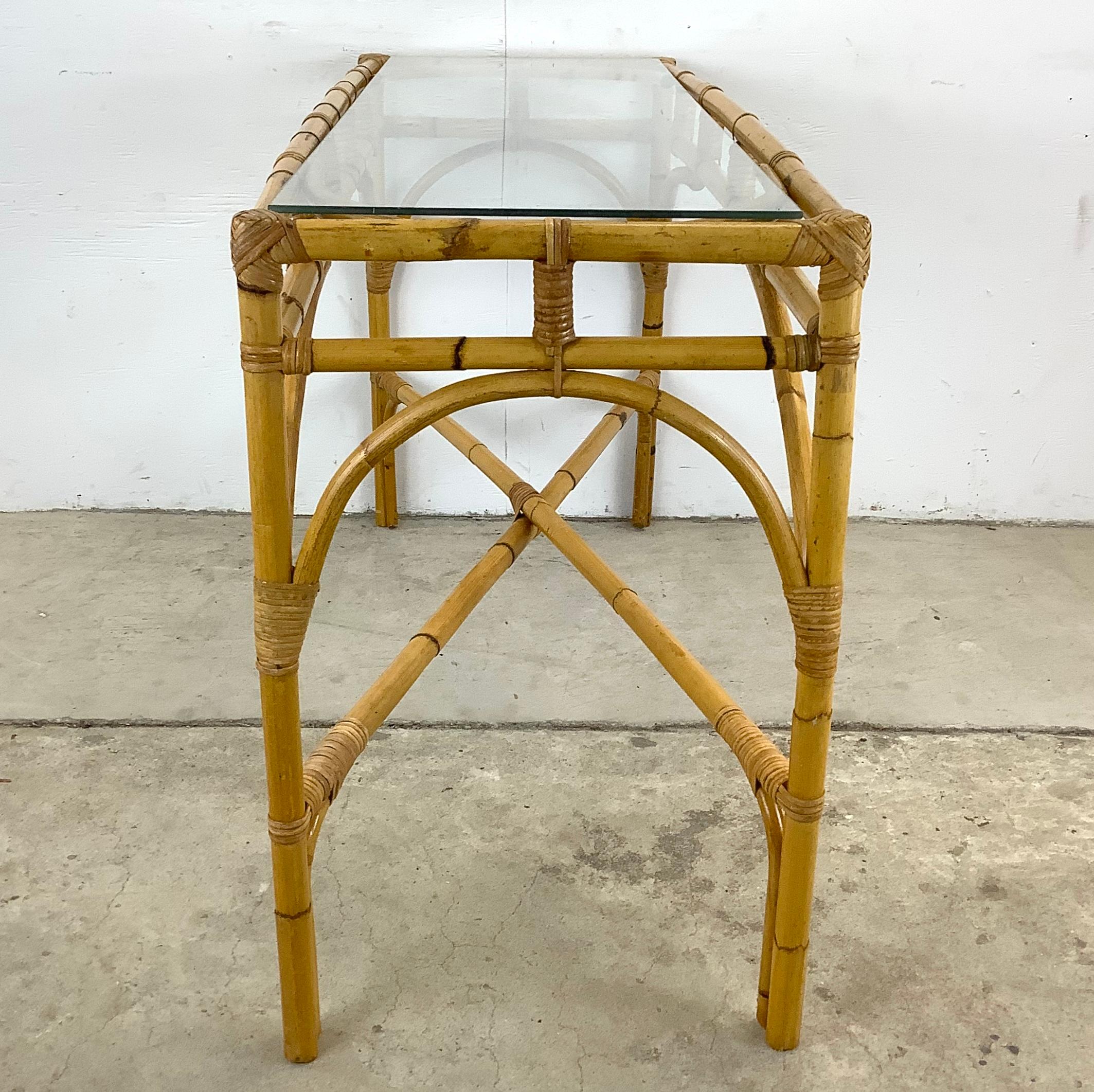 Unknown Vintage Coastal Bamboo Console Table