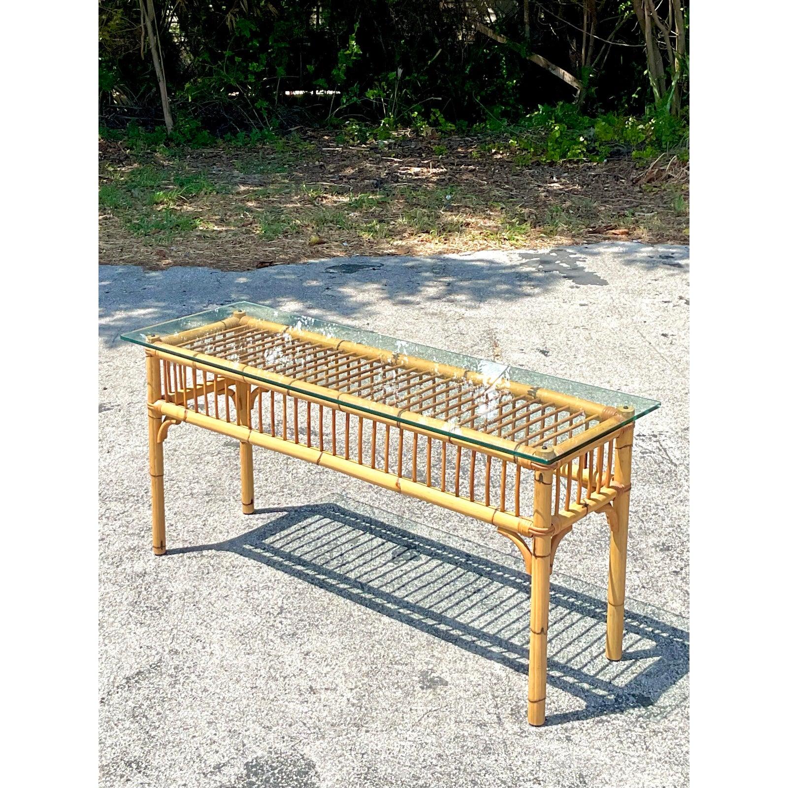 Vintage Coastal Bamboo Konsolentisch im Angebot 2