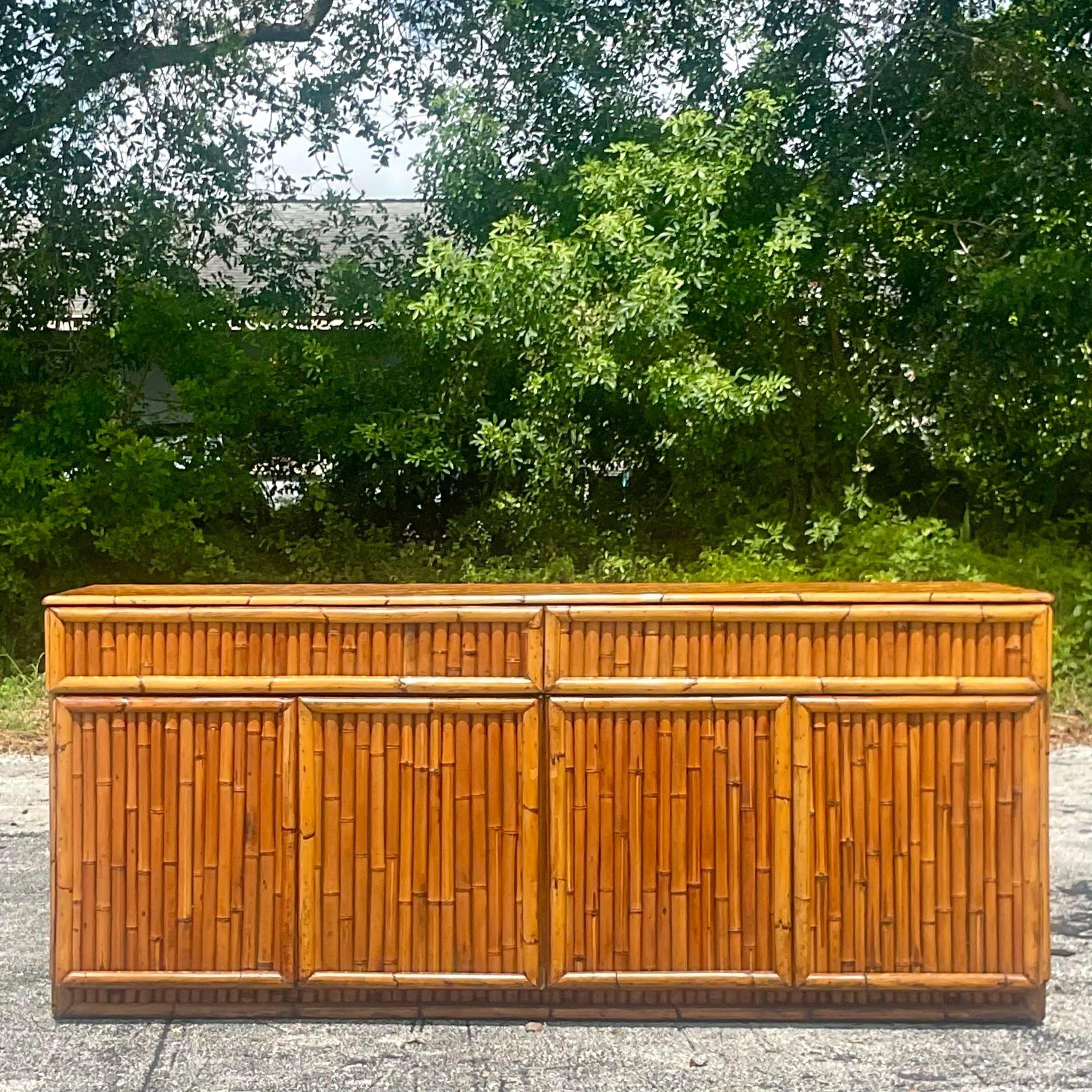 Vintage Coastal Bamboo Credenza In Good Condition In west palm beach, FL