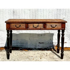 Vintage Coastal Bamboo Farmhouse Console Table