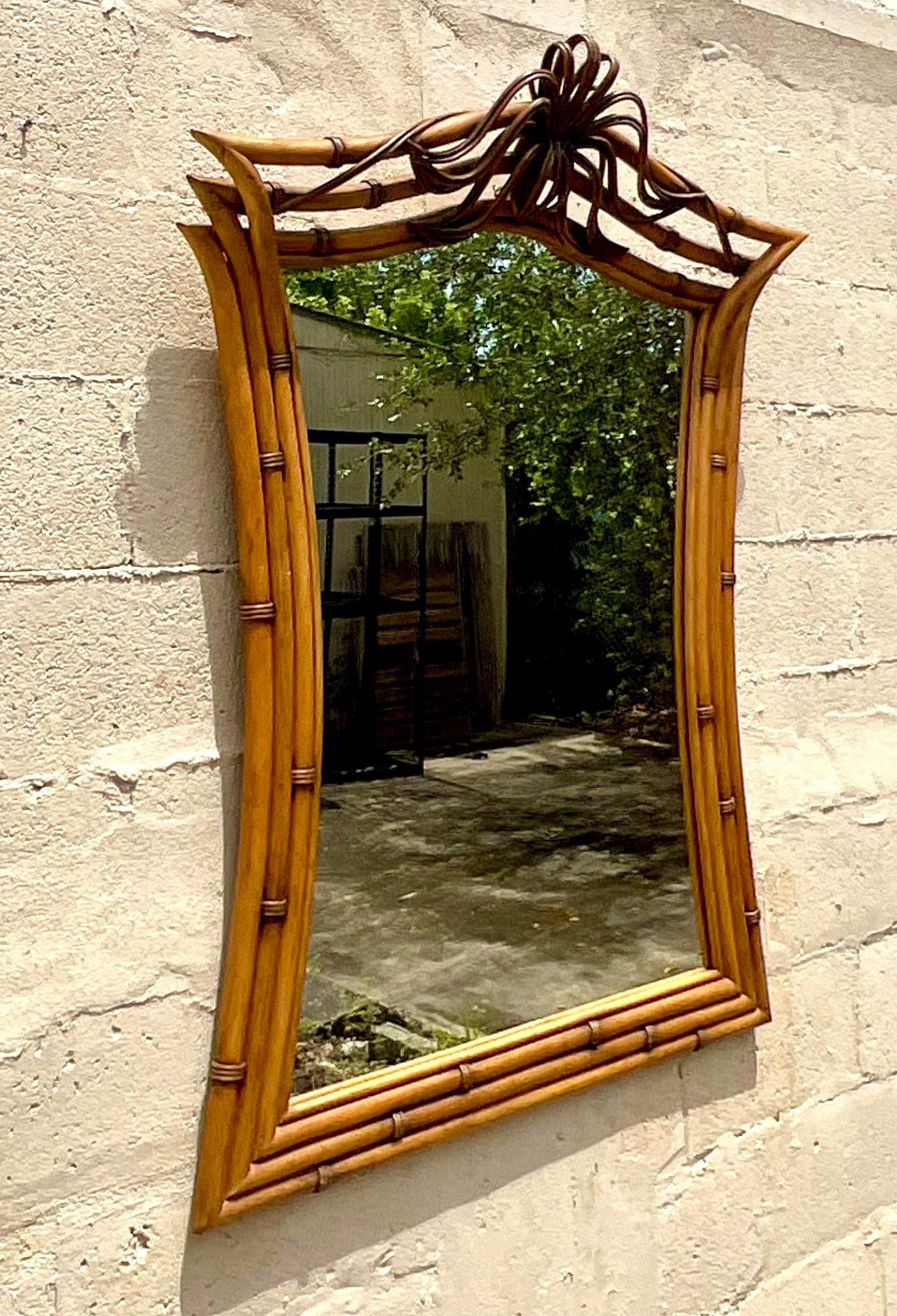 Philippine Vintage Coastal Bamboo Frame Mirror For Sale
