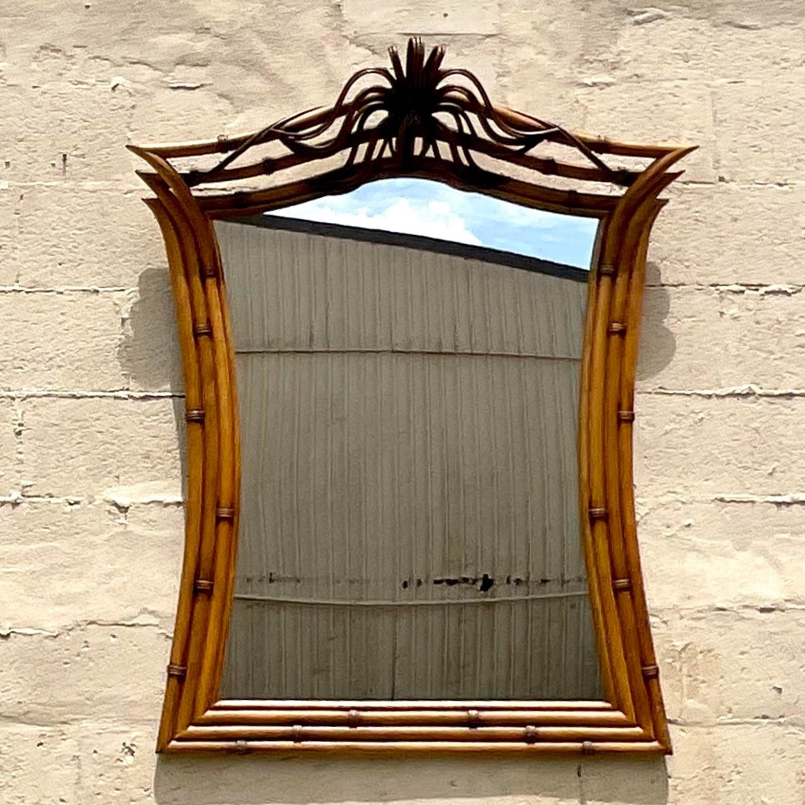 Vintage Coastal Bamboo Frame Mirror In Good Condition For Sale In west palm beach, FL