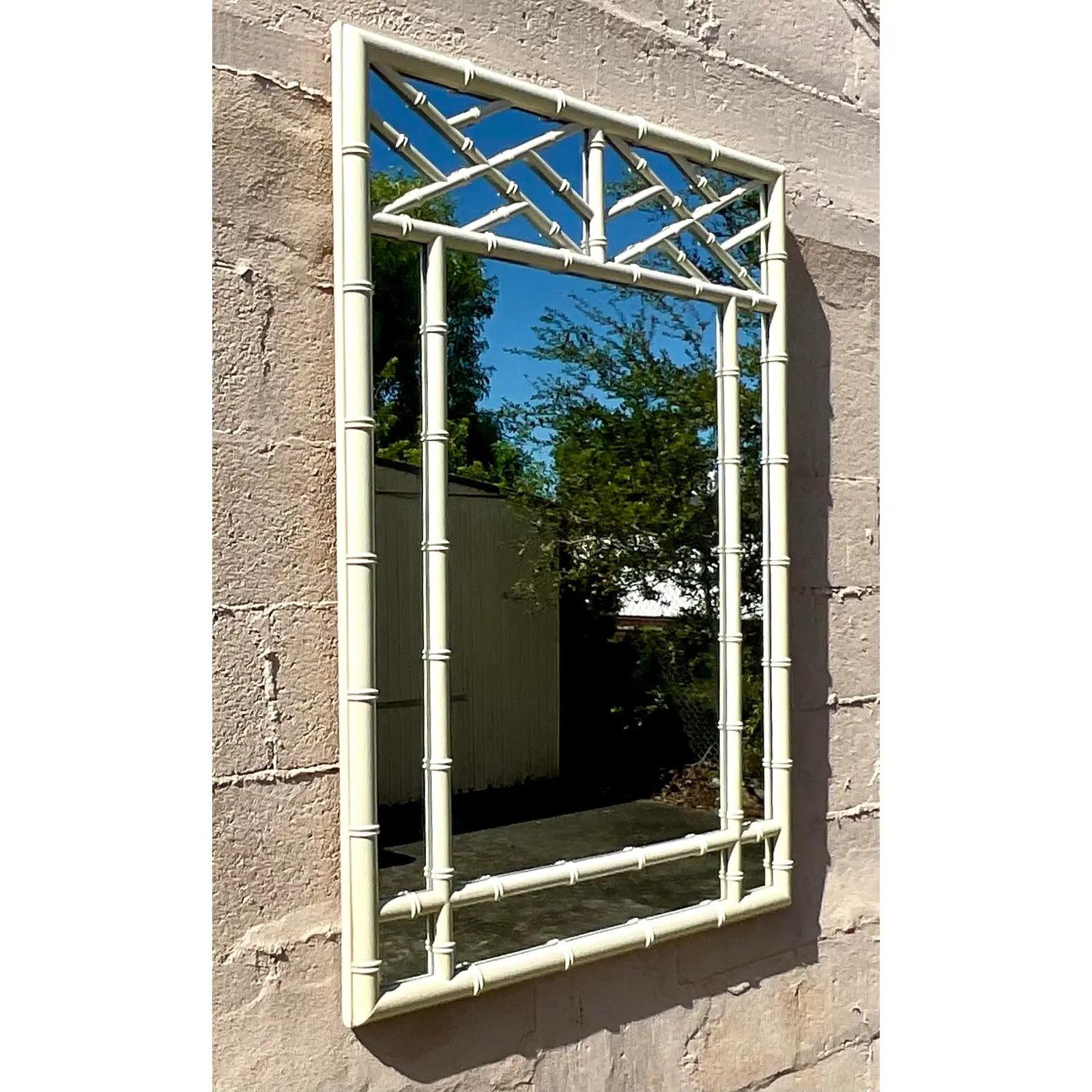 Chippendale Vintage Coastal Bamboo Fretwork Mirror For Sale