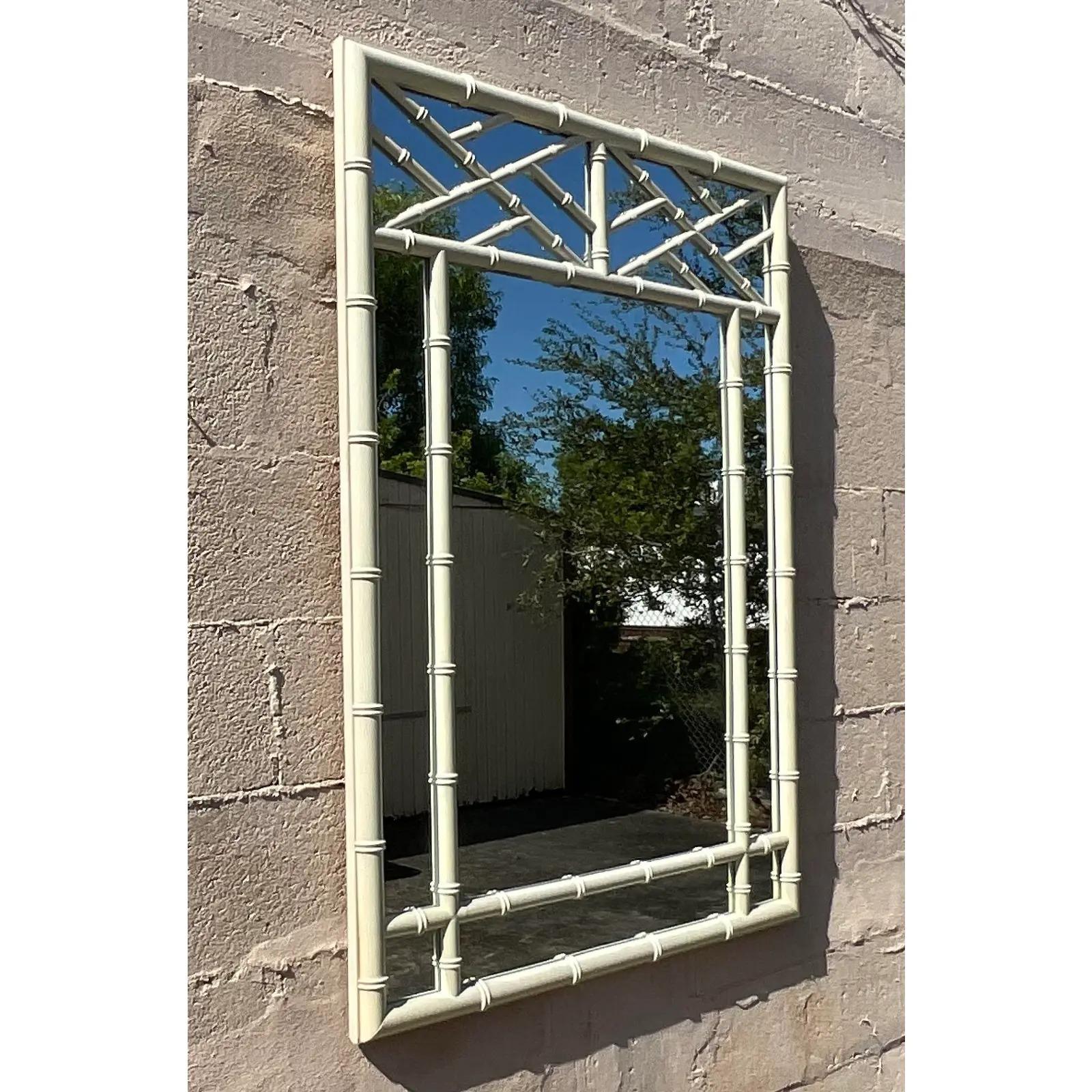 Vintage Coastal Bamboo Fretwork Mirror In Good Condition For Sale In west palm beach, FL