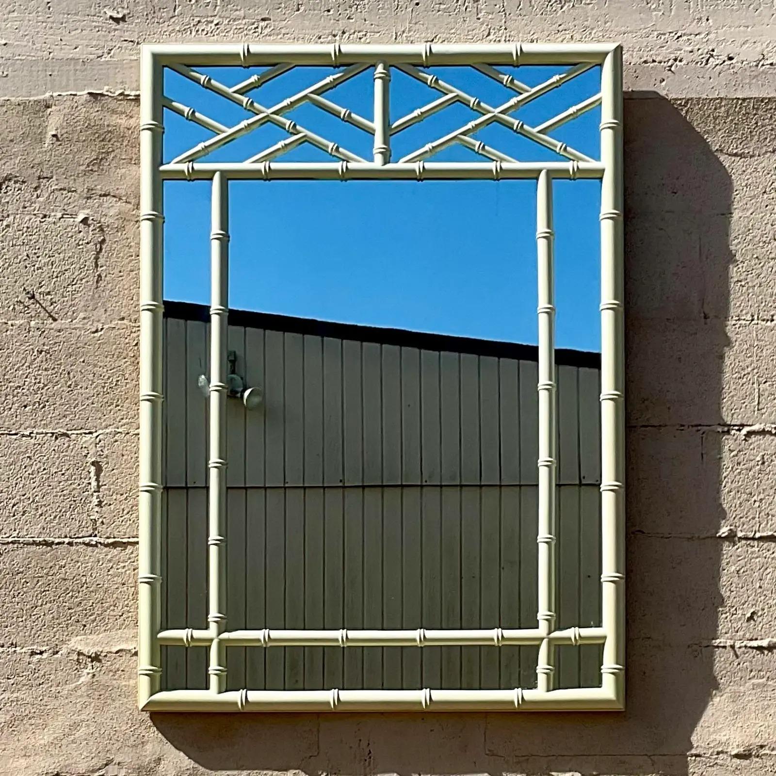 20th Century Vintage Coastal Bamboo Fretwork Mirror For Sale