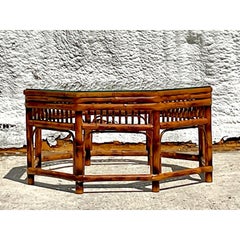 Vintage Coastal Bamboo Fretwork Octagon Coffee Table