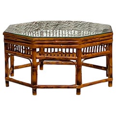 Vintage Coastal Bamboo Fretwork Octagon Coffee Table