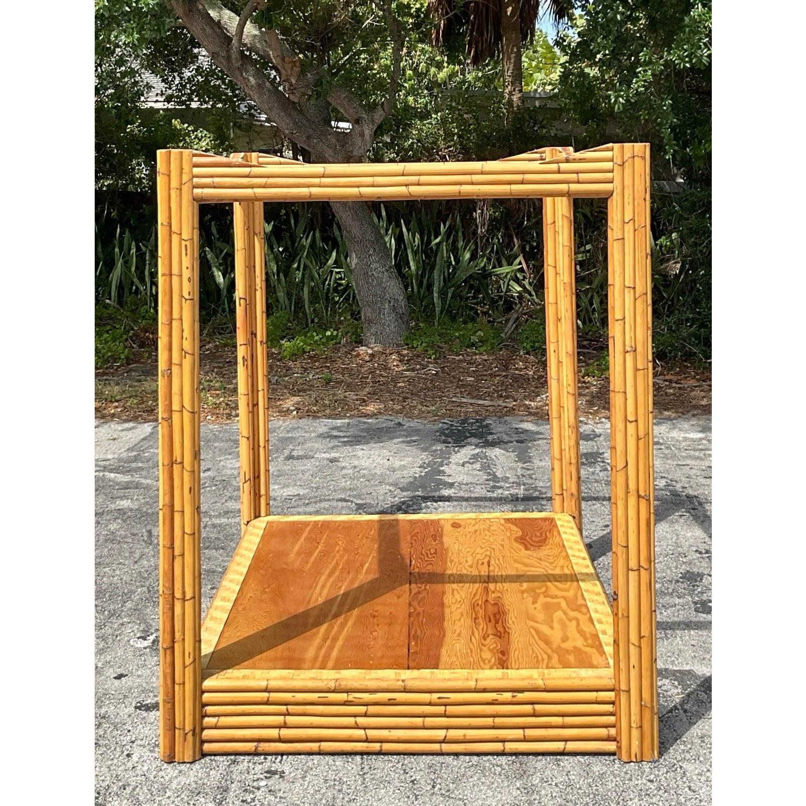 Philippine Vintage Coastal Bamboo Full Canopy Bed For Sale